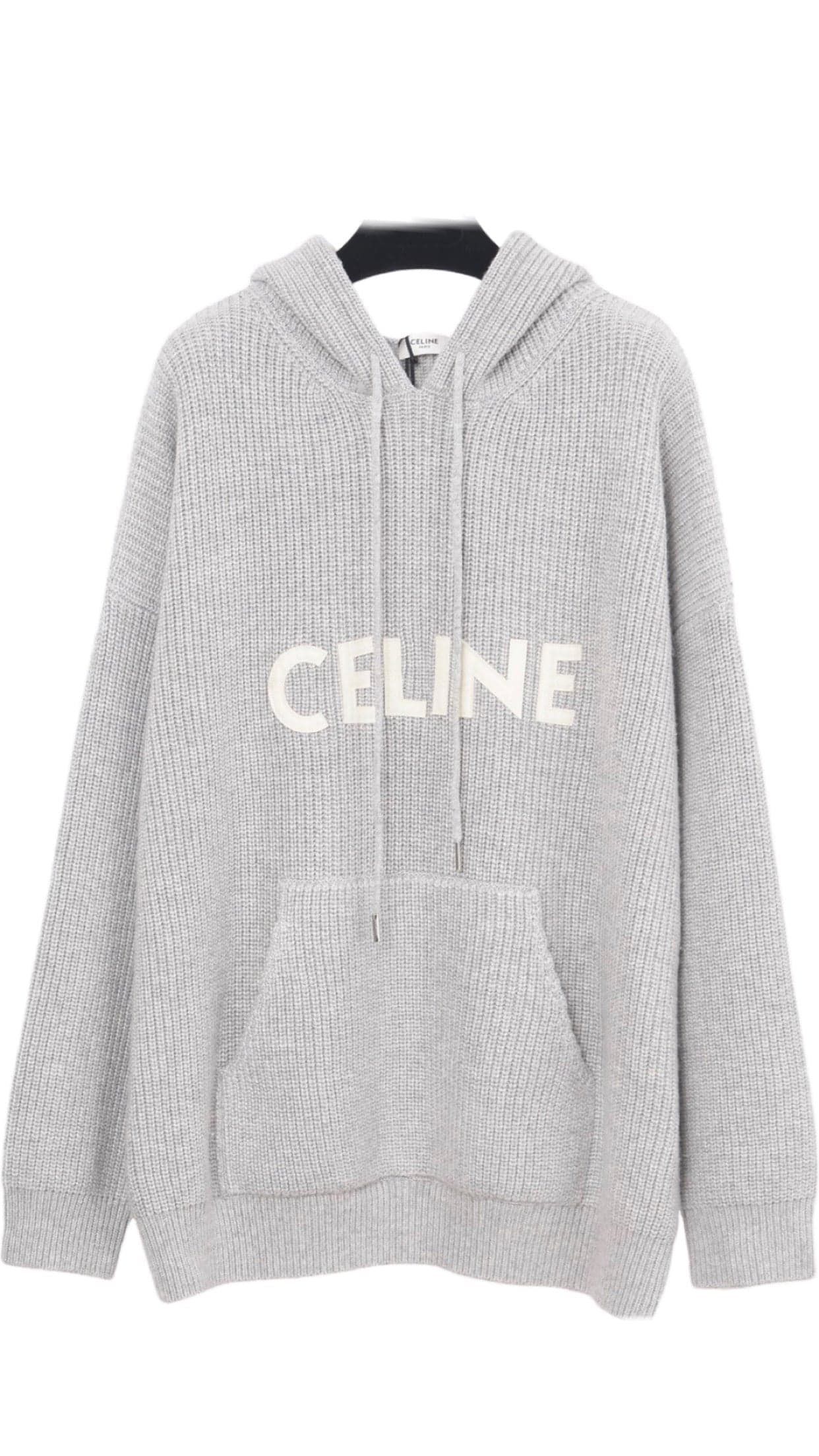 Céline Hoodie Ribbed Knit Logo Gris