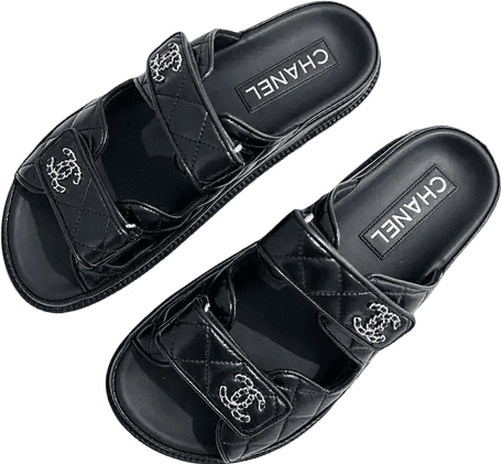 Chanel Sandales Plates Chaîne Cuir Noir