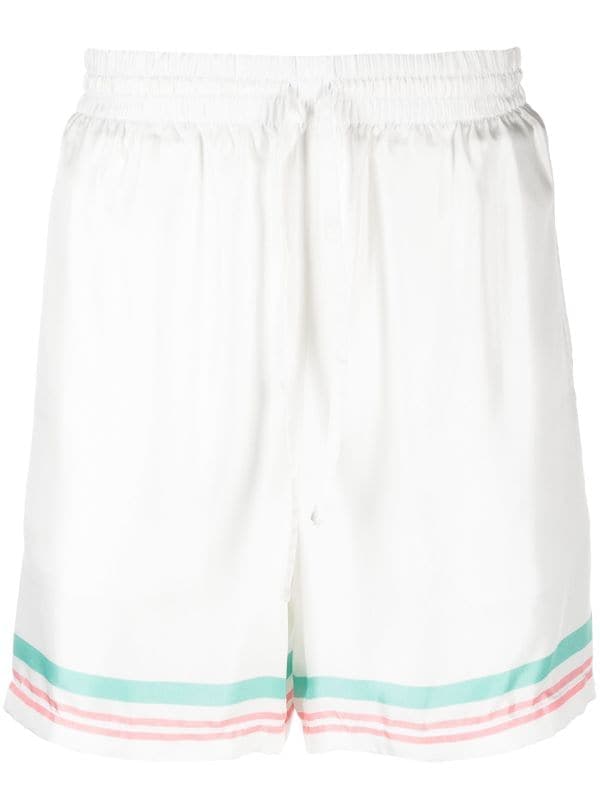 Short de Sport Blanc à Bandes Colorées