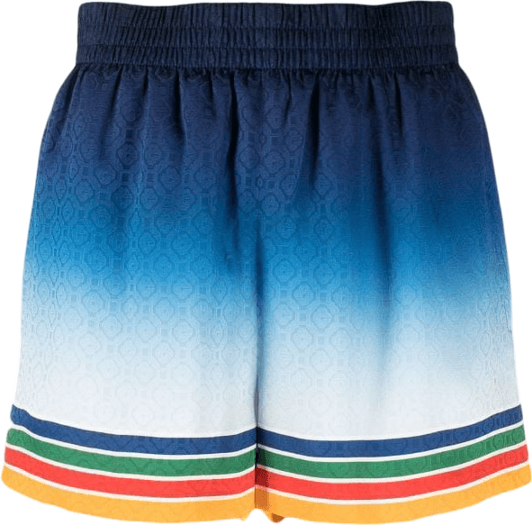 Short de bain dégradé bleu blanc avec bandes colorées