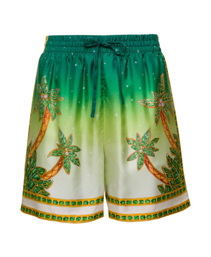 Short de Bain Tropical Vert et Blanc à Motifs Palmiers