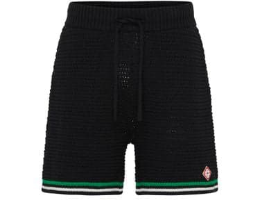 Short de sport luxe noir à détails rayures vertes et blanches