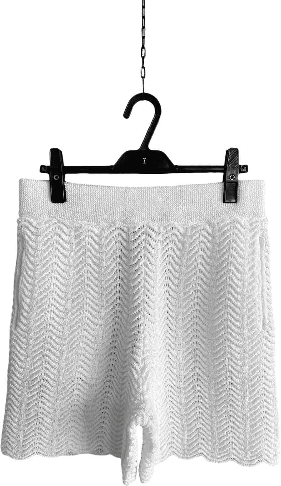 Pull Court à Motif Chevrons Ajouré Blanc Cassé