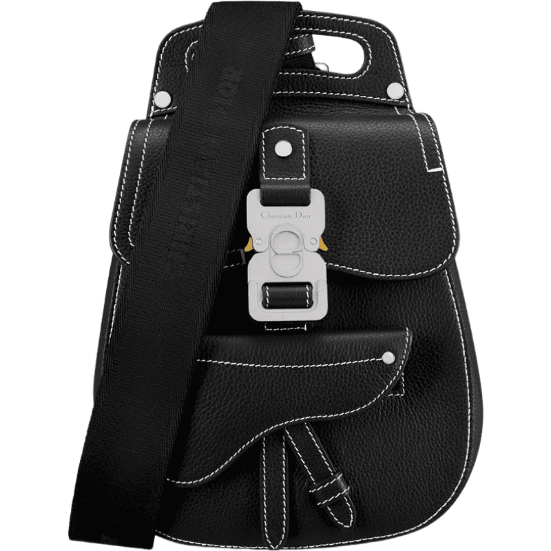 Sac Dior Saddle Leather Noir avec Détails Contrastants