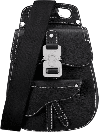 Sac à Bandoulière Noir en Cuir Grain avec Détails Contrastants