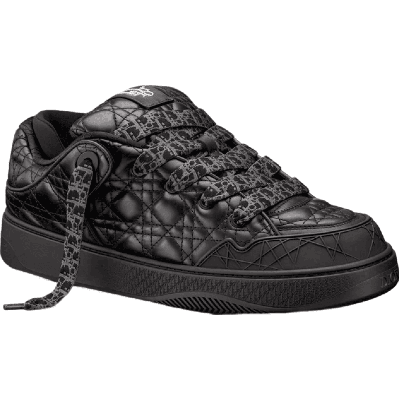 Sneaker Quilté Noir Avec Lacets Motif Géométrique