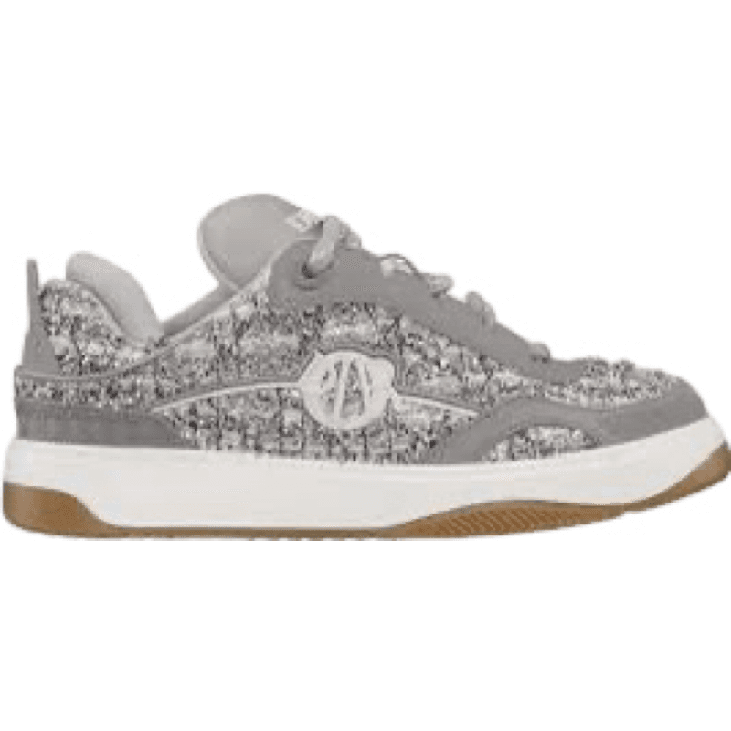 Sneaker Gris et Blanc à Texture Tweed avec Semelle Gum