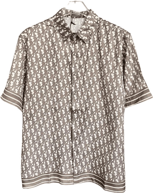 Dior Chemise Monogram Beige et Blanc à Manches Courtes