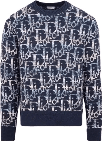 Pull Dior Monogram Jacquard Bleu Marine et Blanc