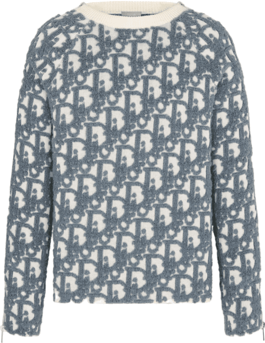 Pull Dior Monogram Jacquard Bleu et Crème