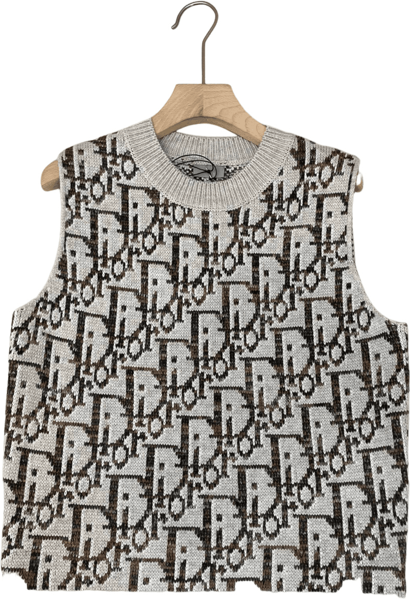 Dior Gilet Monogram Jacquard Tricot Beige et Marron