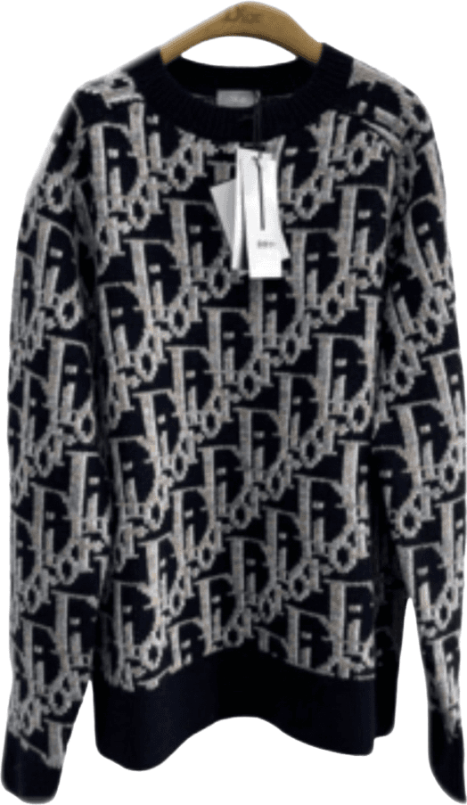 Pull Dior Oblique Jacquard Noir et Gris