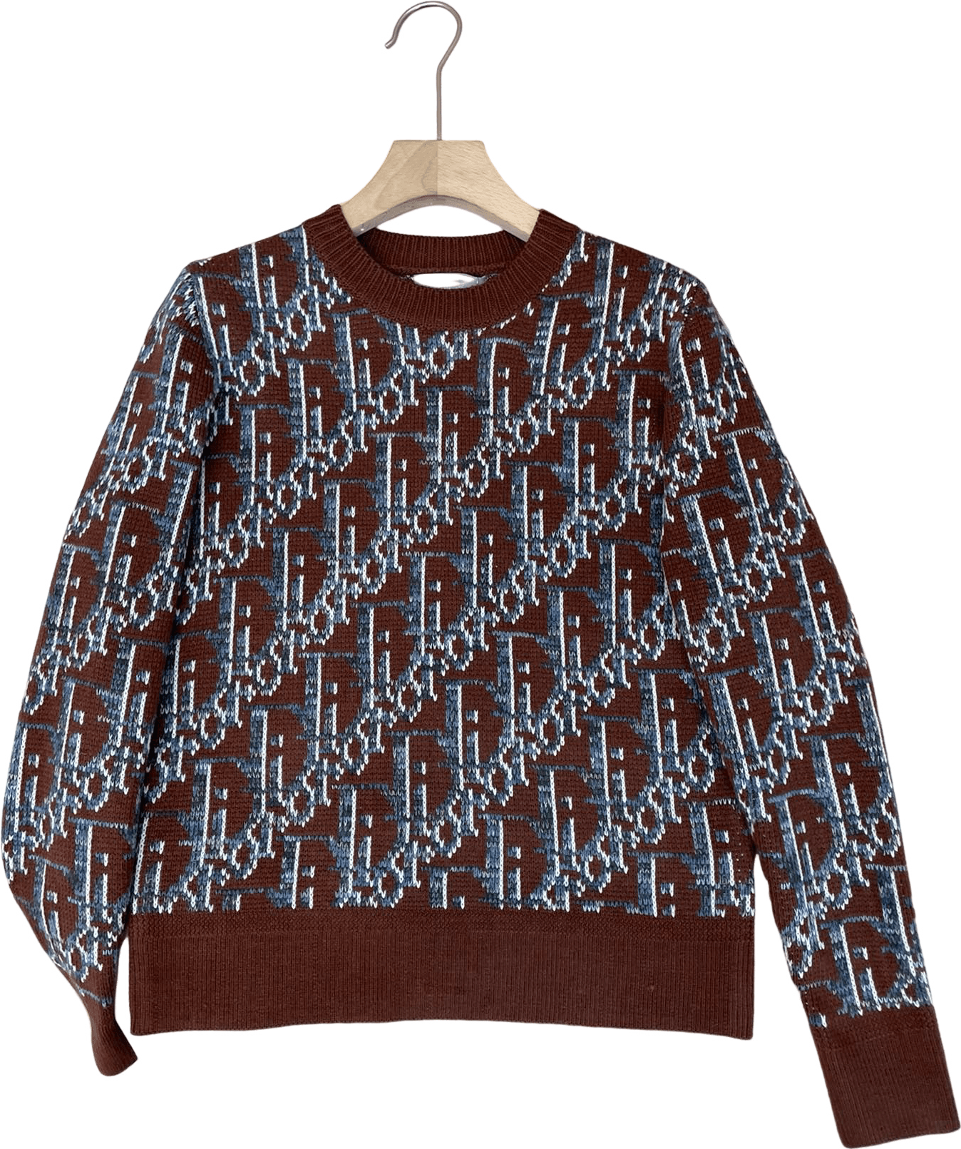 Pull jacquard motif géométrique bleu et blanc