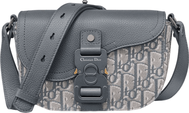 Sac Christian Dior Saddle Toile Oblique et Cuir Gris