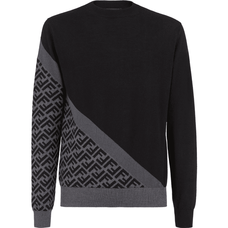 Pull col rond géométrique bicolore noir et gris