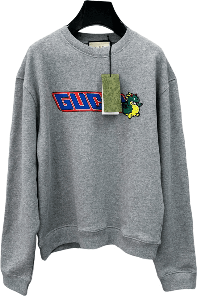 Gucci Sweatshirt Gris avec Logo GG et Dragon