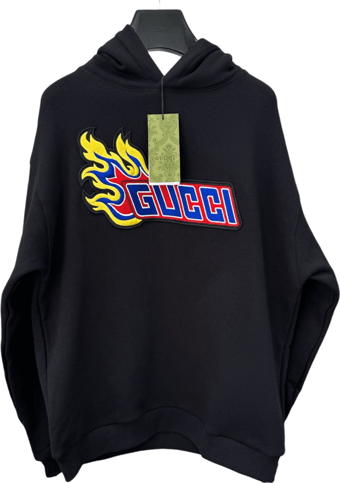 Gucci Sweatshirt à Capuche Flame Logo Noir