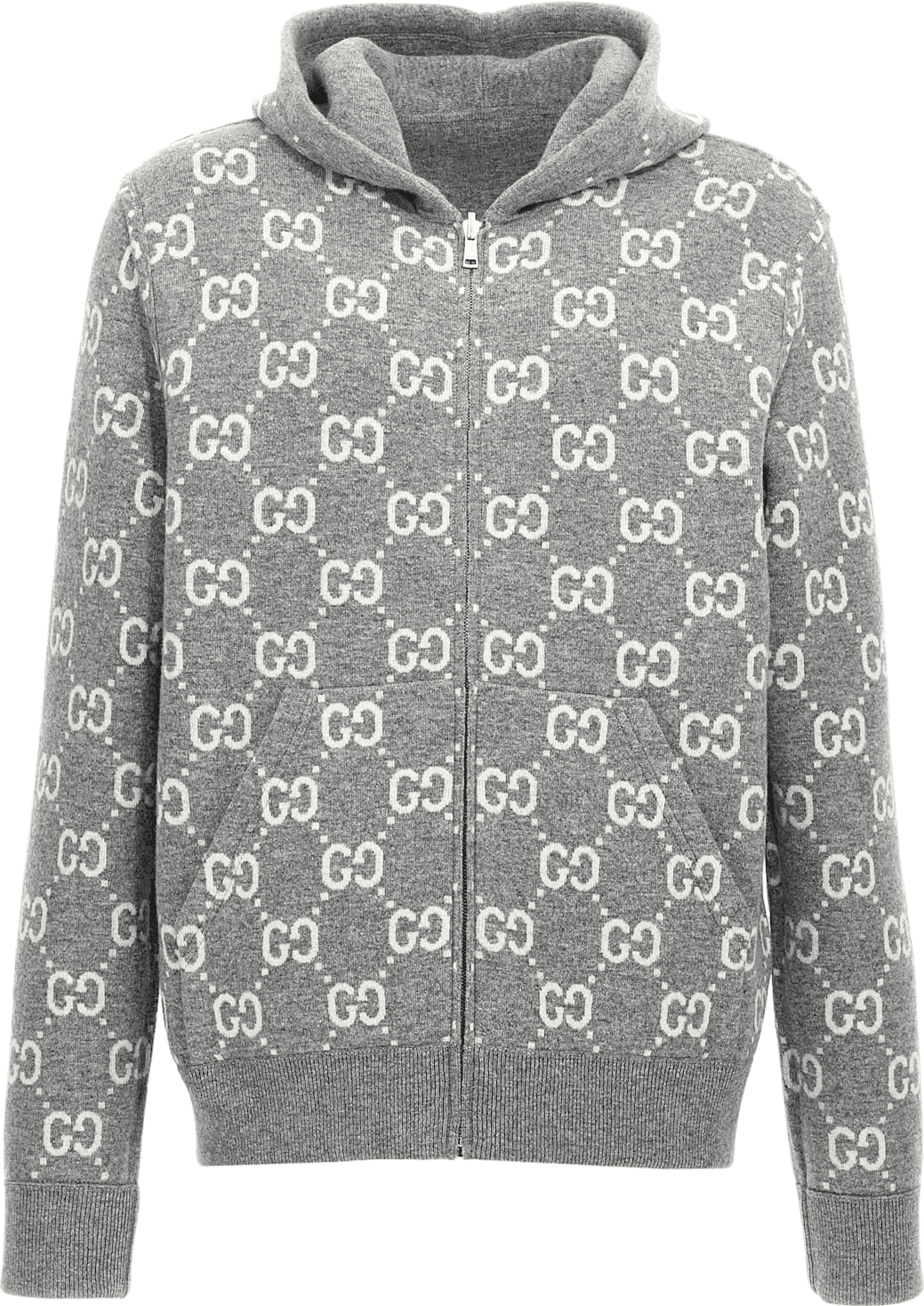 Gucci Pull à Capuche Monogramme GG Gris Chiné