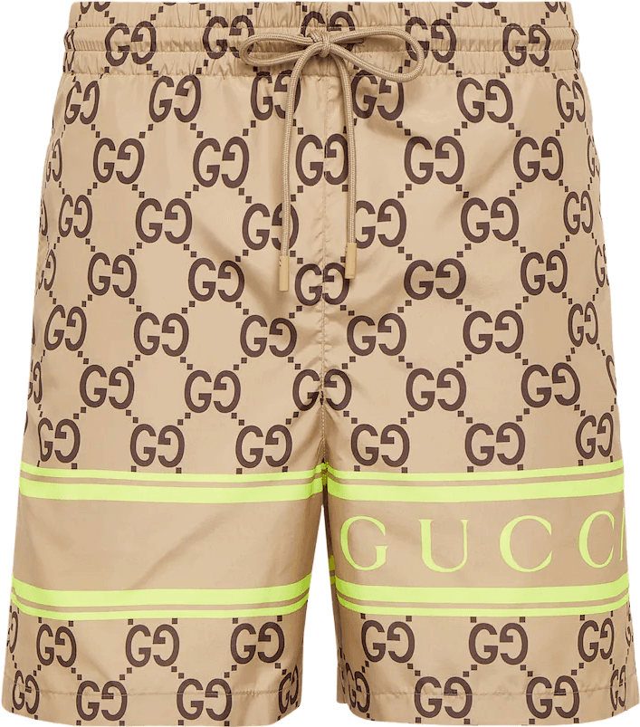 Short Gucci GG Monogram Beige avec Bande Fluo