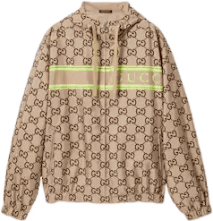 Gucci Veste Coupe-Vent Monogram GG Beige avec Bande Web