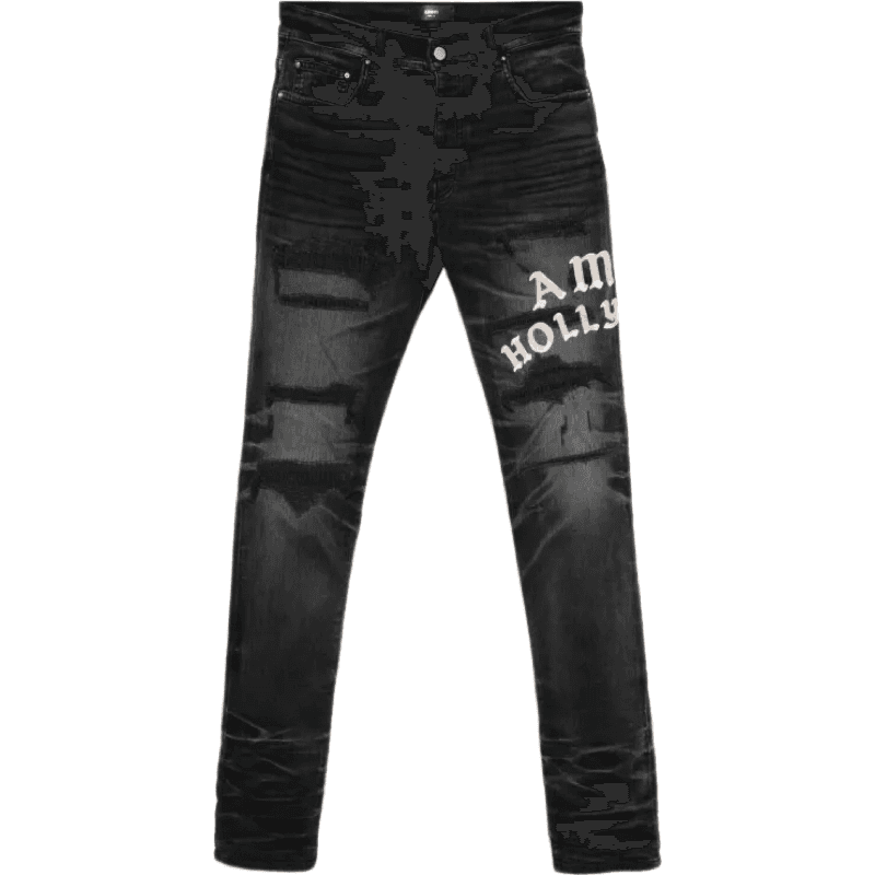 Amiri Pantalon Distressed Noir Slogan "I am Hollywood"