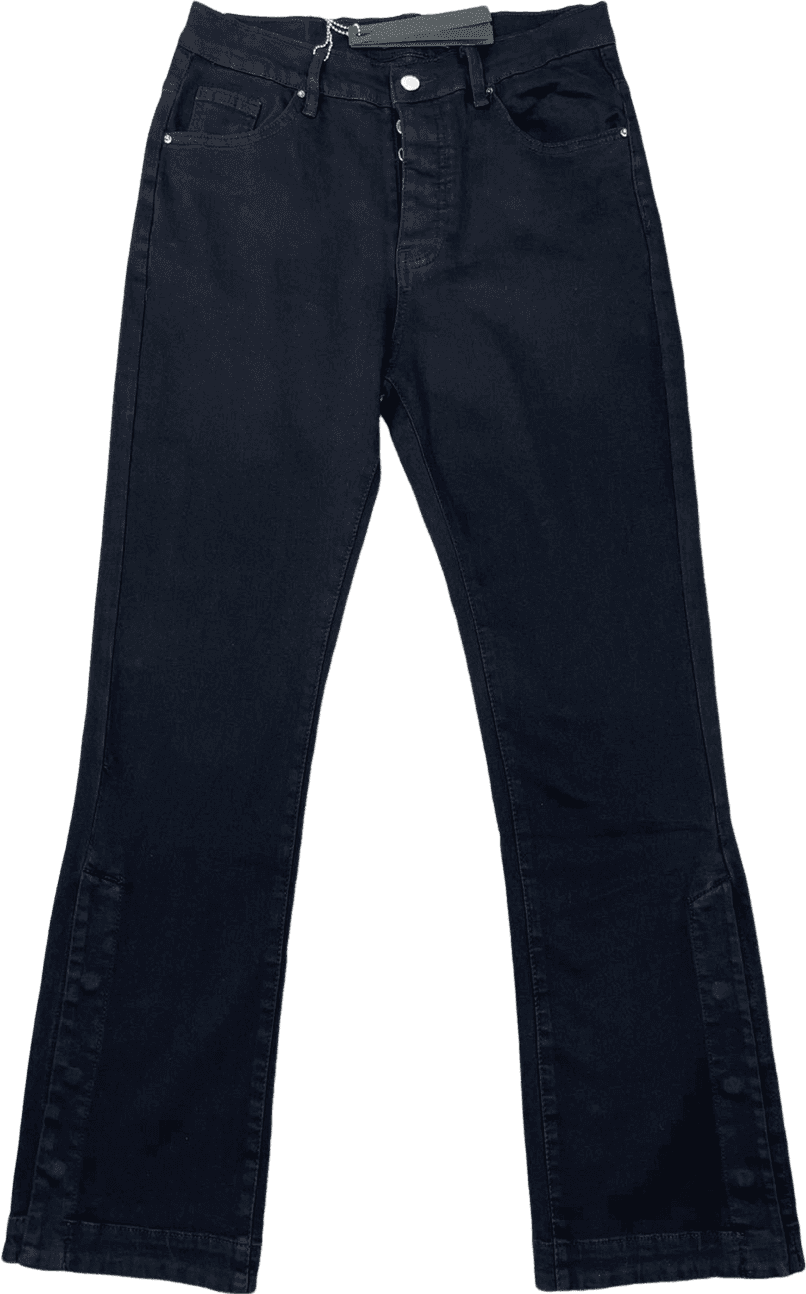 Pantalon Jean Noir Taille Haute Coupe Évasée