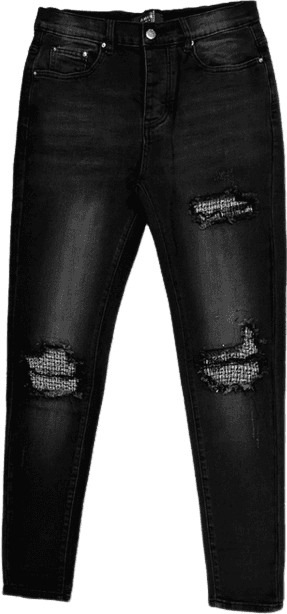 Pantalon Skinny Noir Déchiré avec Détails Mesh