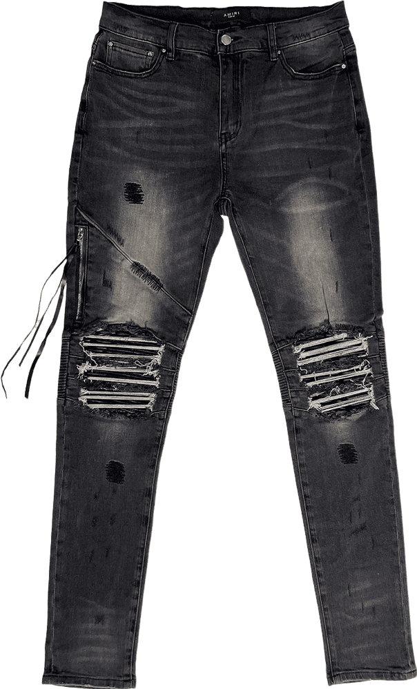 Amiri Pantalon Jeans Noir Déchiré avec Détails Effilochés