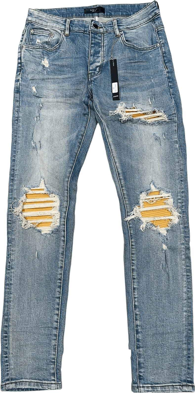 Amiri Jeans Distressed Bleu Clair avec Détails Dorés