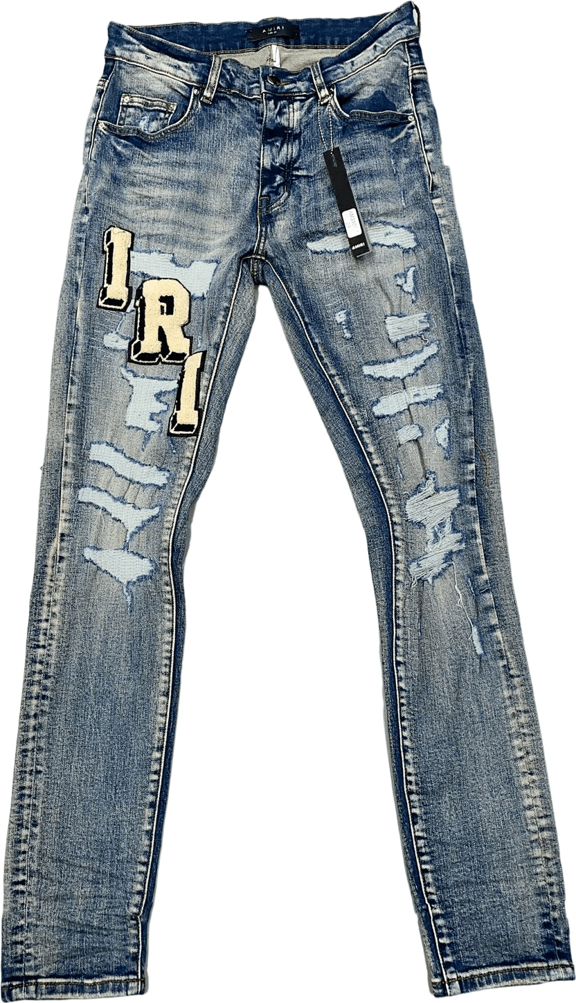 Amiri Jeans Bleu Distressé à Patch Logo