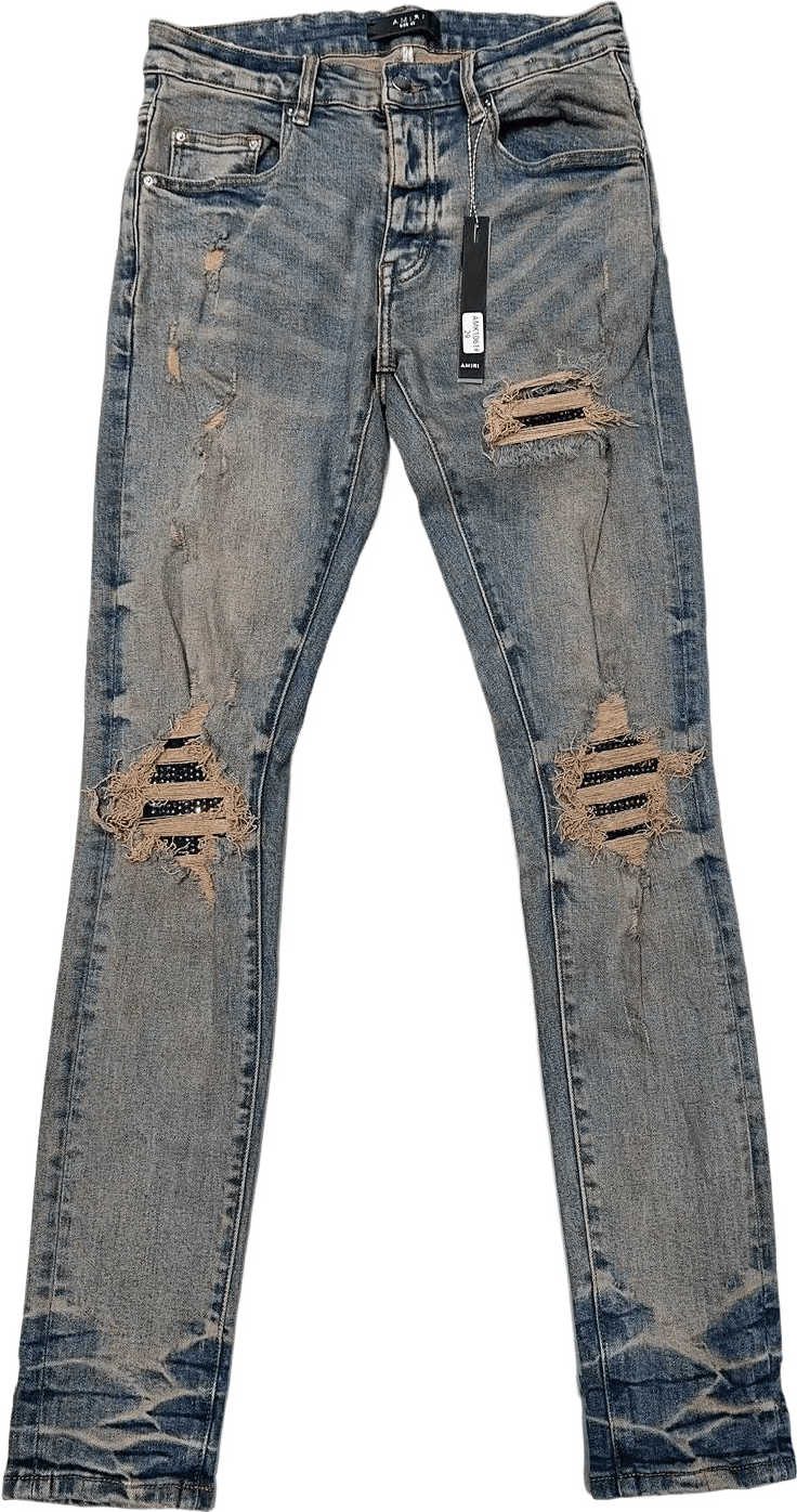 Amiri Jeans Distressed Bleu Délavé avec Détails Perforés