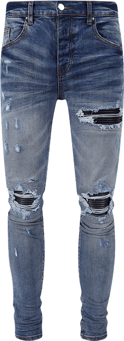 Pantalon Jean Skinny Bleu Délavé à Découpes