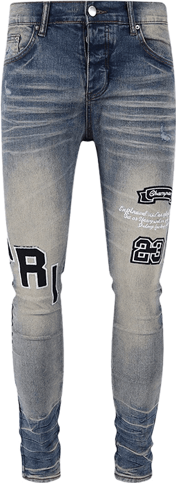 Pantalon Amiri Skinny Jeans Délavé à Patchs et Logos