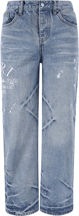 Pantalon Jeans Bleu Délavé à Détails Graphiques