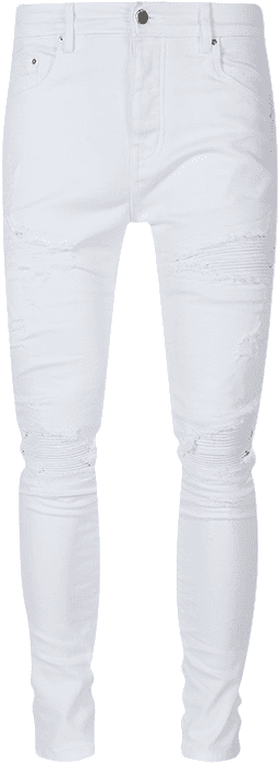 Pantalon Skinny Blanc Déchiré avec Détails Motard