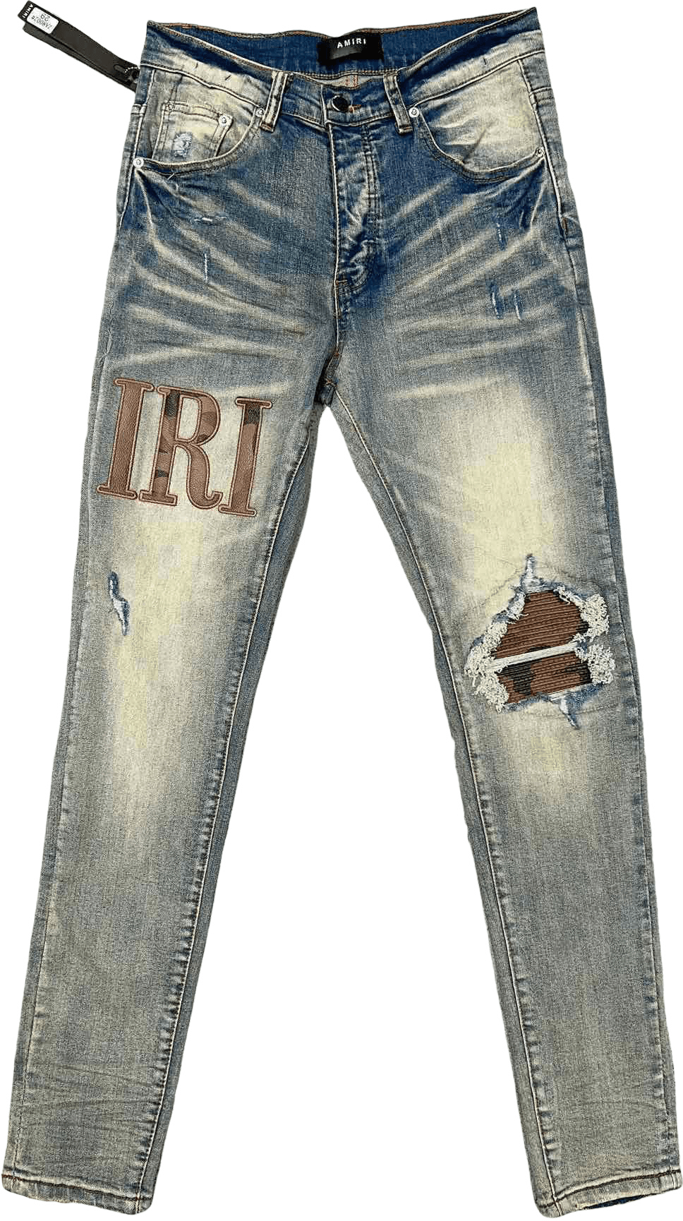 Amiri Jeans Bleu Délavé avec Logo IRI et Découpes