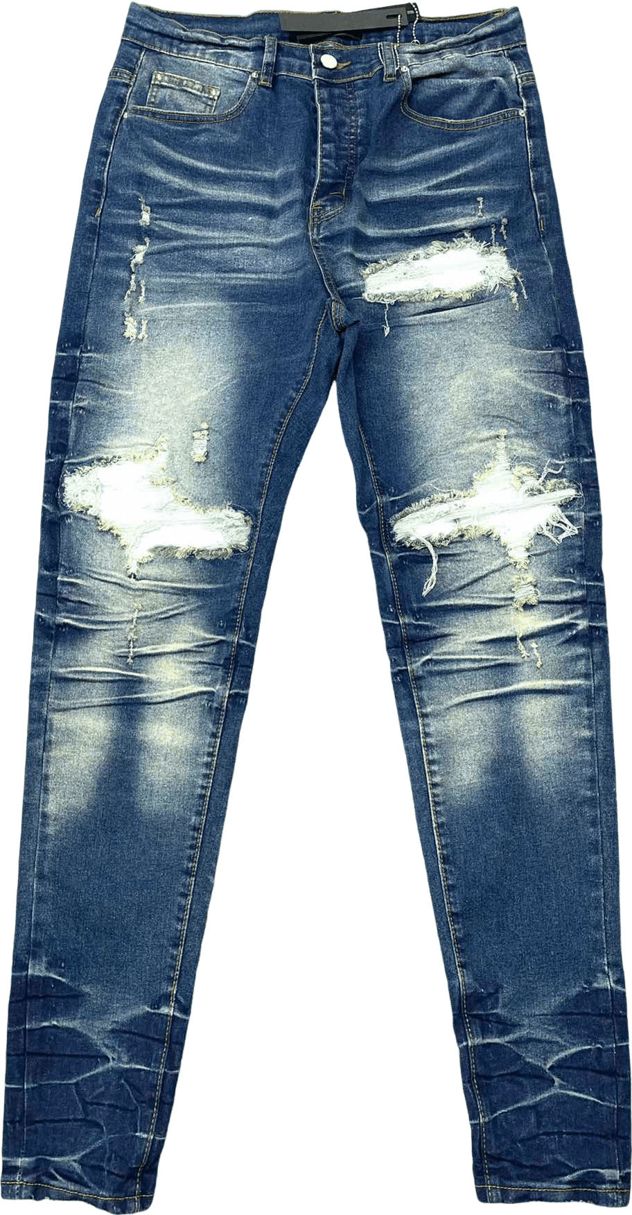 Pantalon Jeans Déchiré Bleu Indigo à Distressings