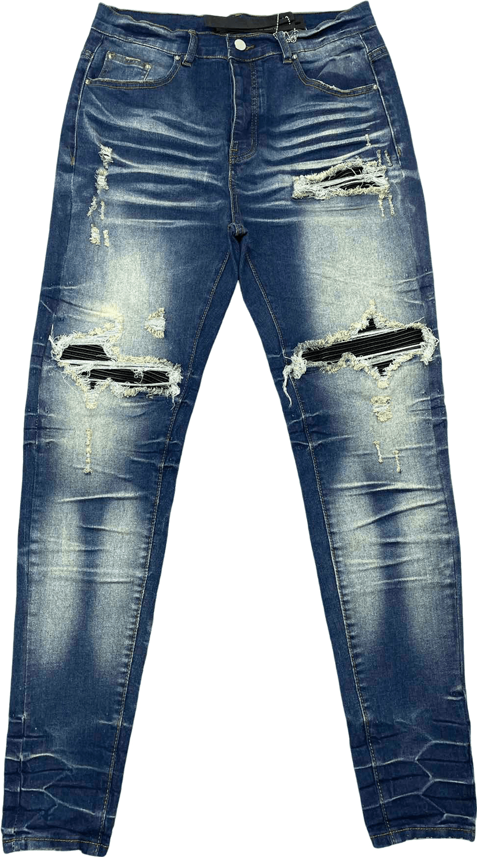 Pantalon Jean Distressed Bleu Délavé Coupe Slim