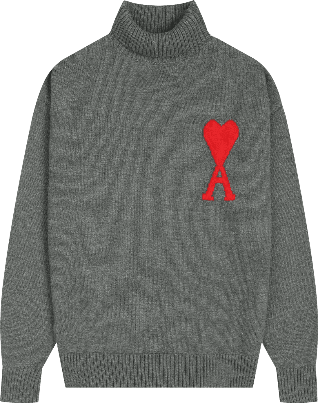 Pull Col Roulé Gris Chiné Cœur Rouge