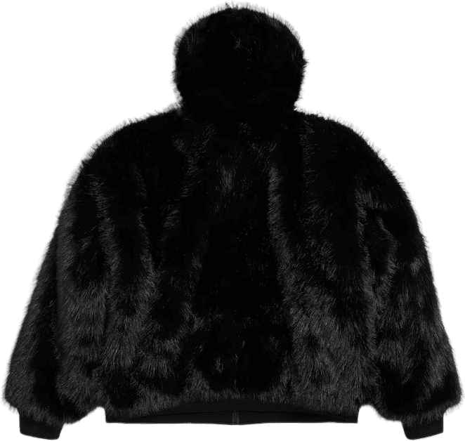 Veste de Fourrure Noire Luxe à Capuche