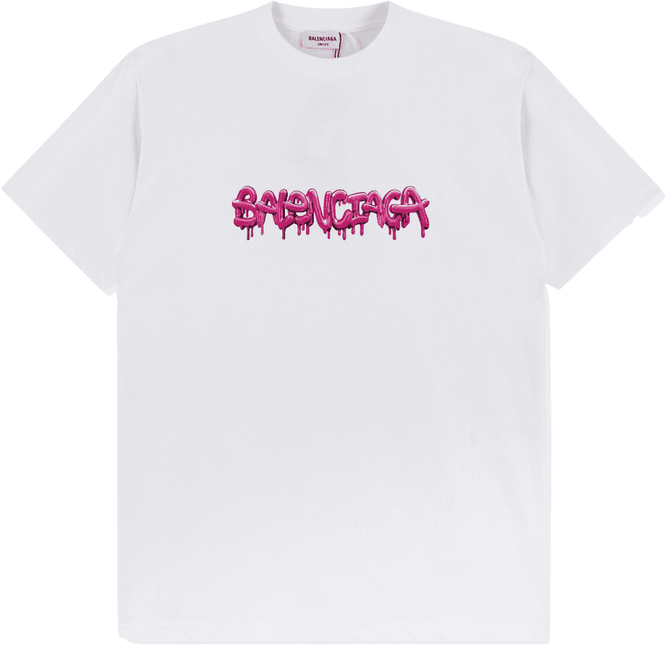 Balenciaga T-Shirt Blanc Logo Graffiti Rose