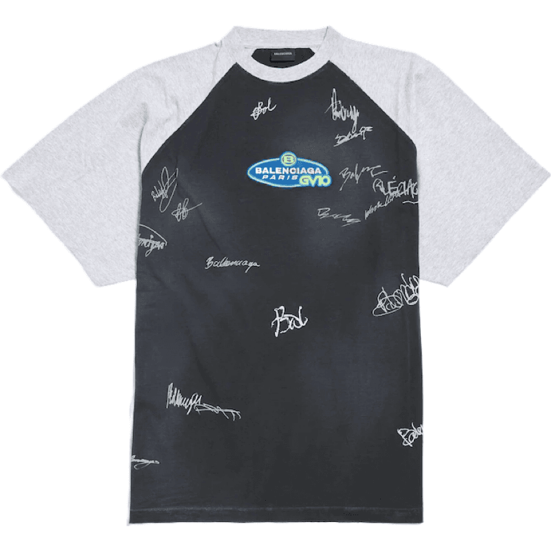 Balenciaga T-shirt Signature All-Over Print Noir et Gris