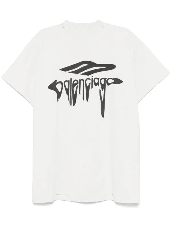 Balenciaga T-Shirt Blanc Logo Graffiti