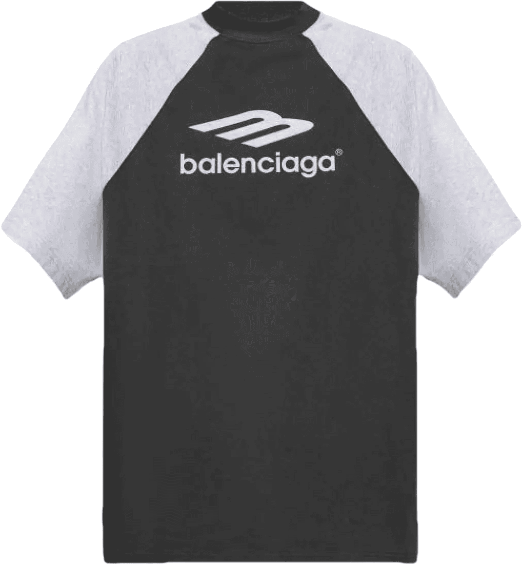Balenciaga T-shirt Raglan Logo Bicolore Noir et Gris