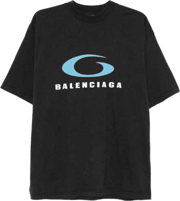 Balenciaga T-Shirt Logo Bleu Ciel et Noir