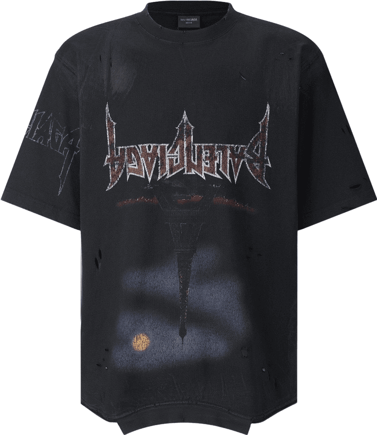 T-shirt Devil Jeans Oversize Noir avec Détails Distressed