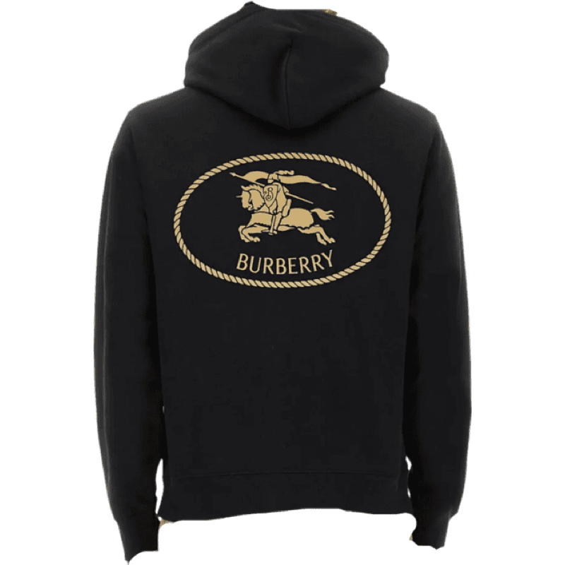 Burberry Pull à Capuche Logo Équestre Noir et Or
