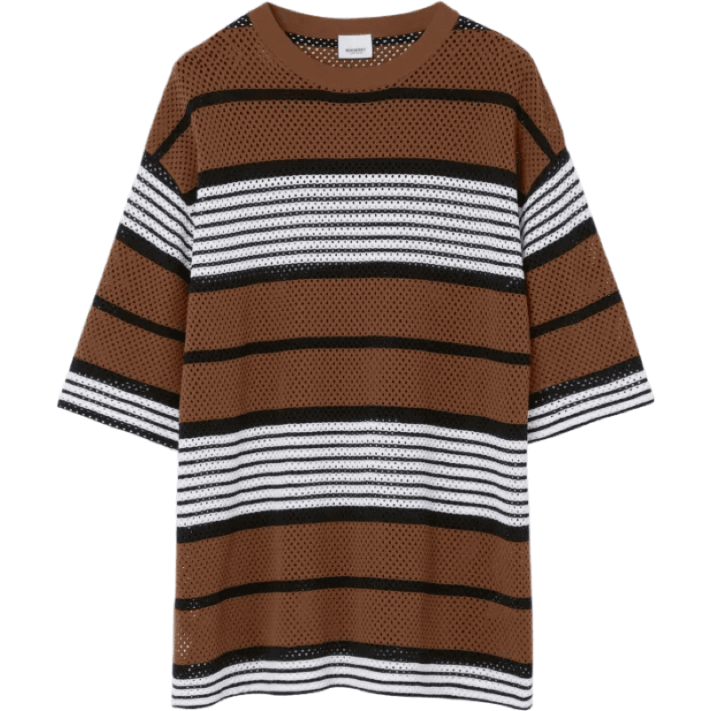 Pull rayé marron et blanc à motif texturé