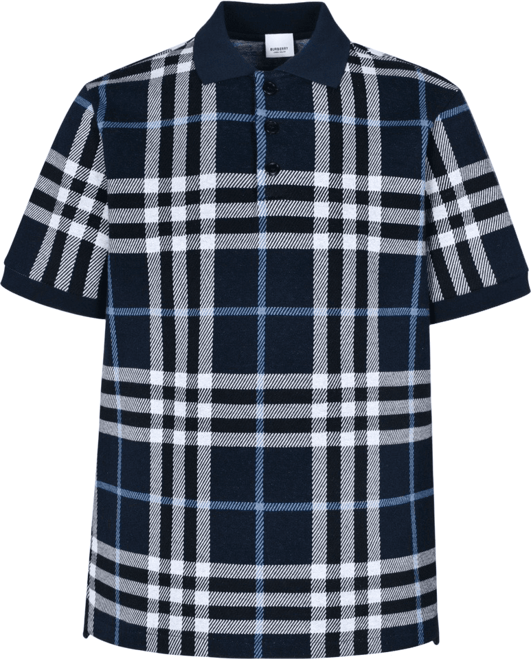 Polo Burberry à Carreaux Nova Check Bleu Marine et Blanc
