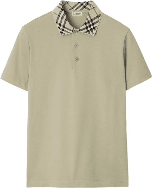 Burberry Polo Manches Courtes Beige à Col Tartan